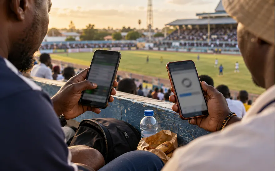 Two phones illustrate the distinction between installation and an existing betting account