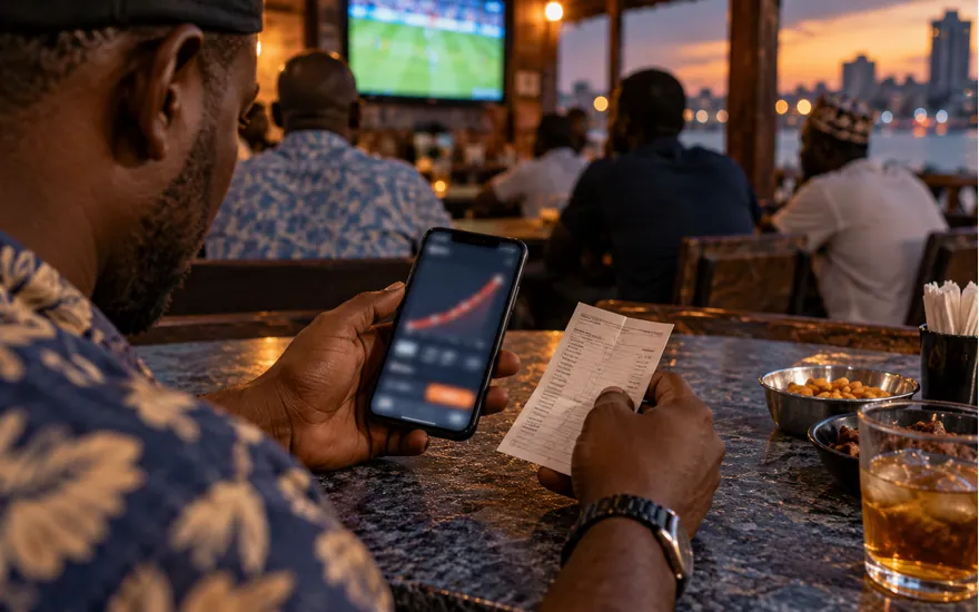 A phone and coupon illustrate checking the record of a crash-game round