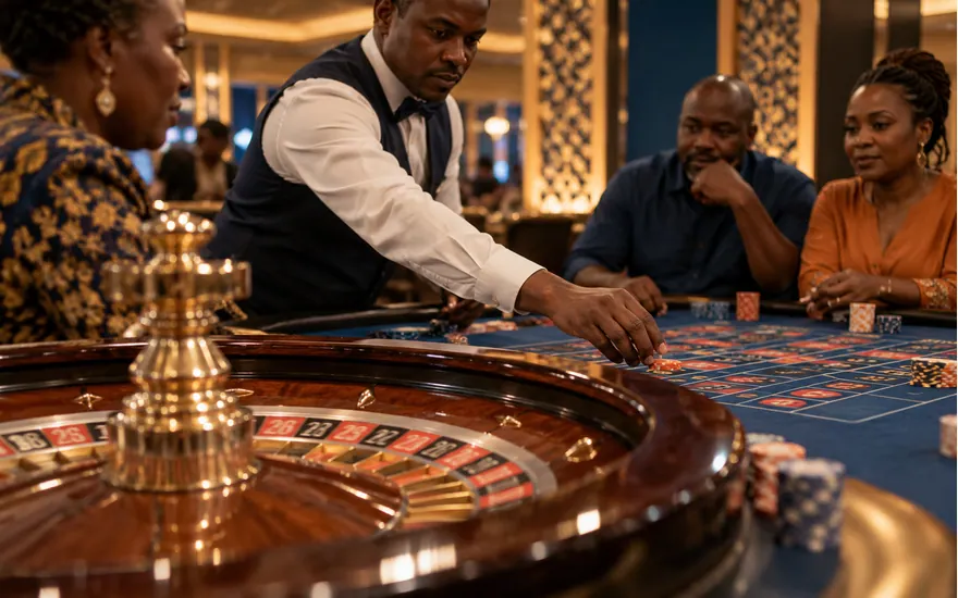 Roulette, chips and cards illustrate the distinct casino route