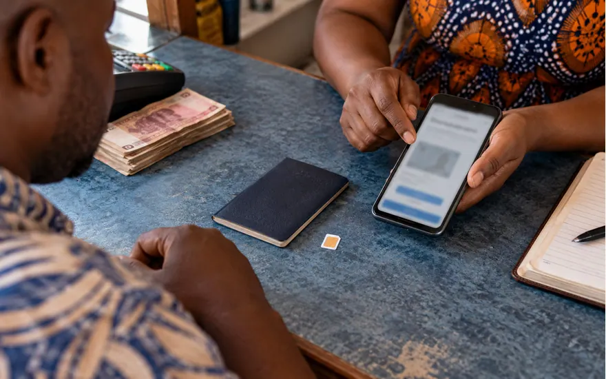 A passport and phone illustrate an account-document request